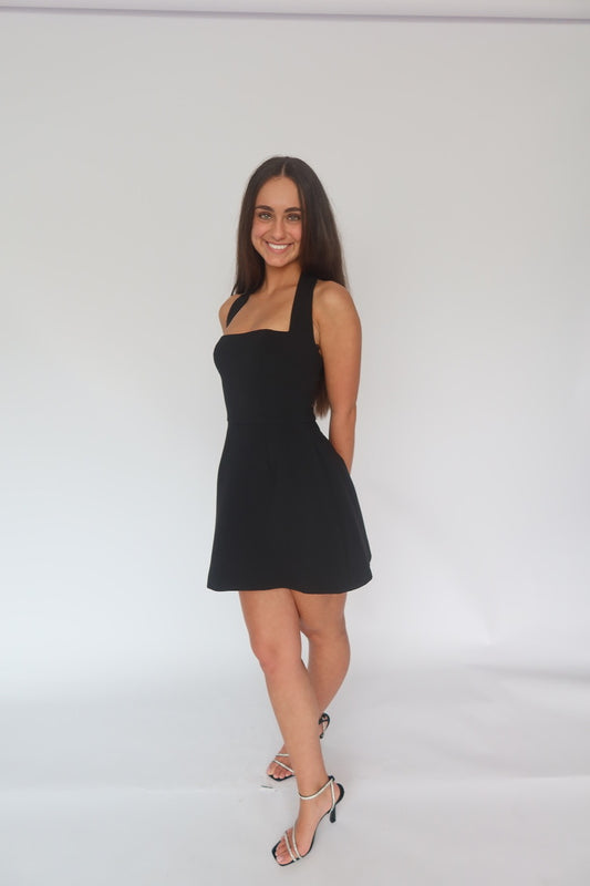 Black strapless mini dress