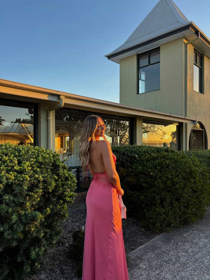 Pink backless maxi dress
