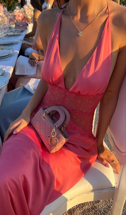 Coral halter-neck dress