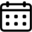 A simple calendar icon showing a square grid with a small hole-punch style mark near the top right, on a black background.